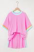 Paneled Corded Knit Tee And Shorts Loungewear