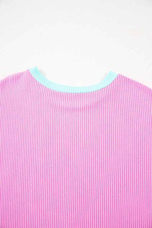 Paneled Corded Knit Tee And Shorts Loungewear