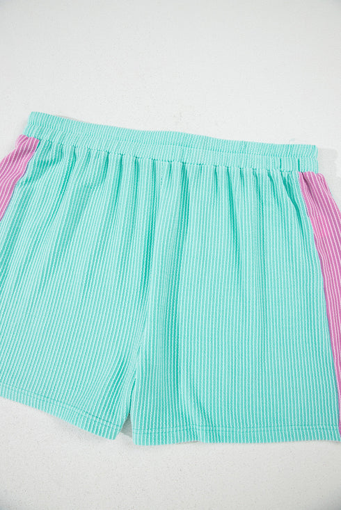 Paneled Corded Knit Tee And Shorts Loungewear