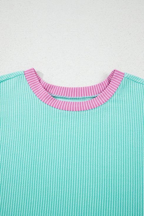 Paneled Corded Knit Tee And Shorts Loungewear