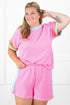 Paneled Corded Knit Tee And Shorts Loungewear