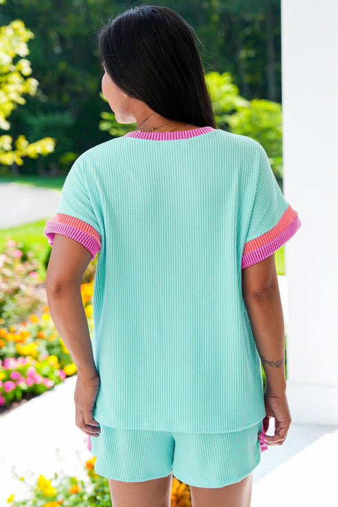 Paneled Corded Knit Tee And Shorts Loungewear