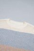 Paneled Drop Shoulder Round Neck Long Sleeve Pullover Sweater