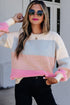 Paneled Drop Shoulder Round Neck Long Sleeve Pullover Sweater