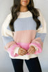 Paneled Drop Shoulder Round Neck Long Sleeve Pullover Sweater