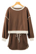 Paneled Loose Pullover And Lace Up Skort Two Piece Set