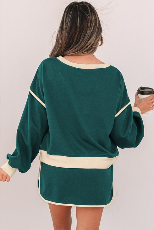 Paneled Loose Pullover And Lace Up Skort Two Piece Set