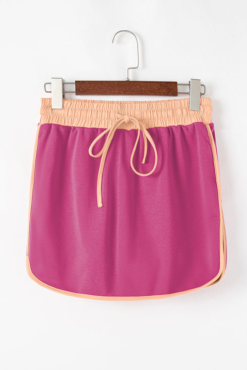 Paneled Loose Pullover And Lace Up Skort Two Piece Set