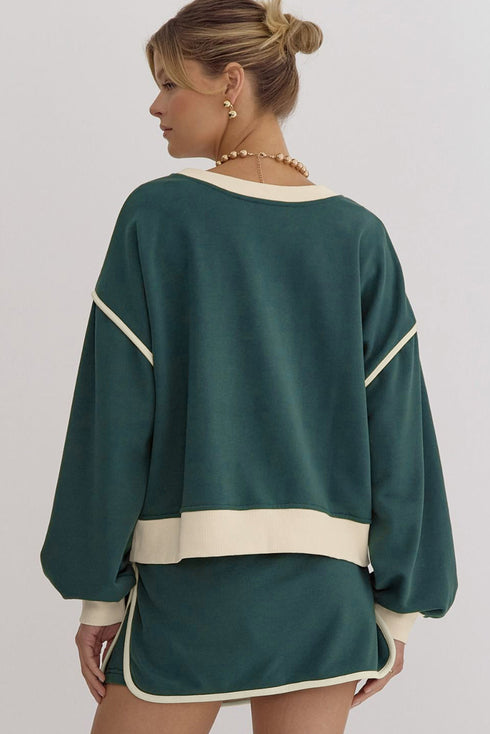 Paneled Loose Pullover And Lace Up Skort Two Piece Set