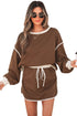 Paneled Loose Pullover And Lace Up Skort Two Piece Set