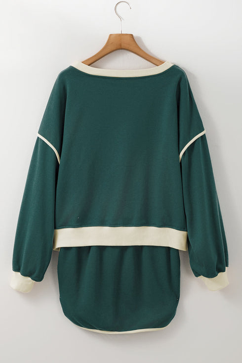Paneled Loose Pullover And Lace Up Skort Two Piece Set