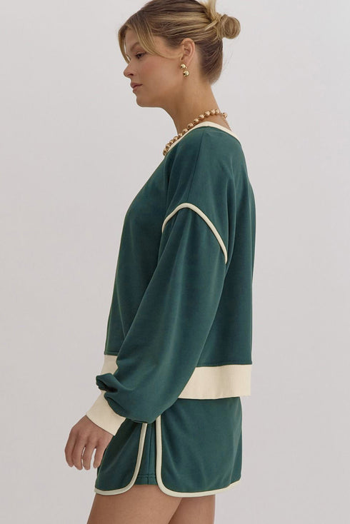 Paneled Loose Pullover And Lace Up Skort Two Piece Set