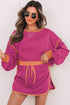 Paneled Loose Pullover And Lace Up Skort Two Piece Set
