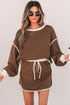 Paneled Loose Pullover And Lace Up Skort Two Piece Set