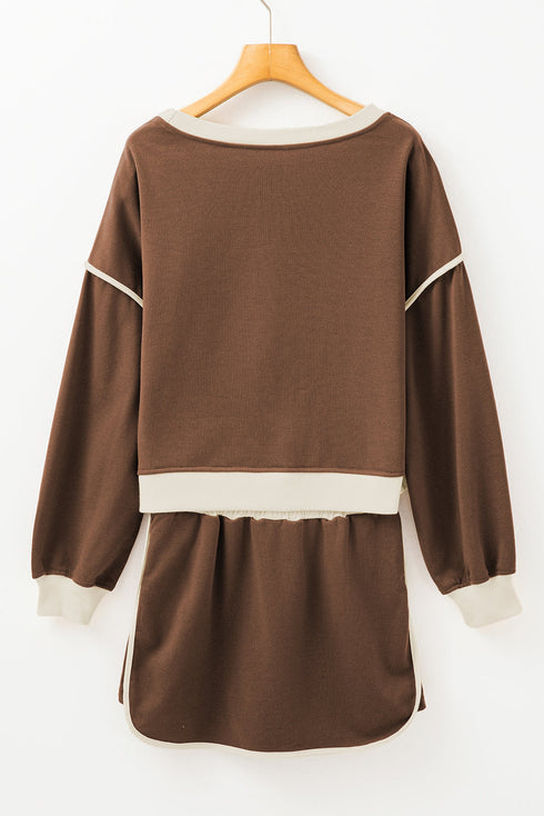 Paneled Loose Pullover And Lace Up Skort Two Piece Set