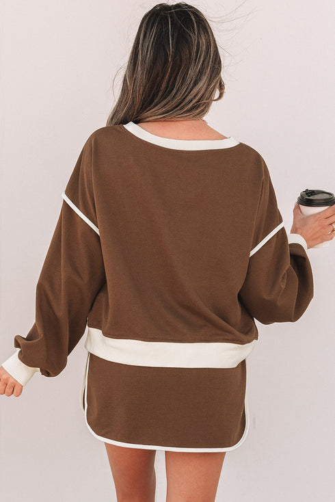 Paneled Loose Pullover And Lace Up Skort Two Piece Set