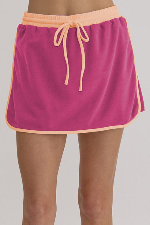 Paneled Loose Pullover And Lace Up Skort Two Piece Set