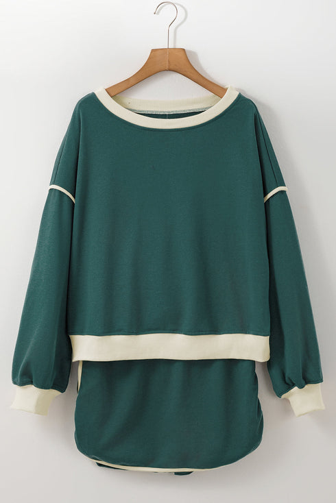 Paneled Loose Pullover And Lace Up Skort Two Piece Set