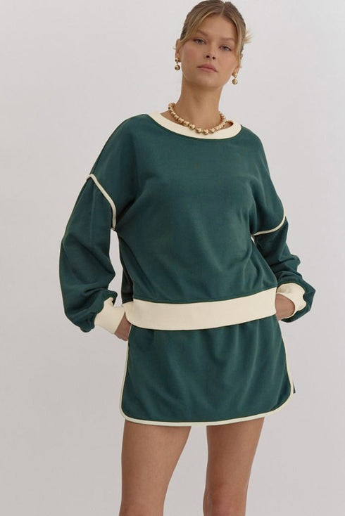 Paneled Loose Pullover And Lace Up Skort Two Piece Set