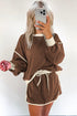 Paneled Loose Pullover And Lace Up Skort Two Piece Set
