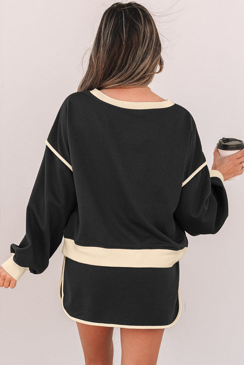 Paneled Loose Pullover And Lace Up Skort Two Piece Set