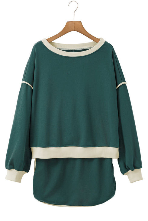 Paneled Loose Pullover And Lace Up Skort Two Piece Set
