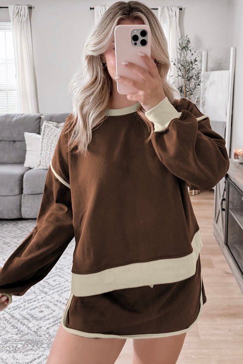 Paneled Loose Pullover And Lace Up Skort Two Piece Set