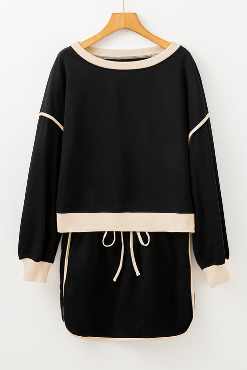 Paneled Loose Pullover And Lace Up Skort Two Piece Set