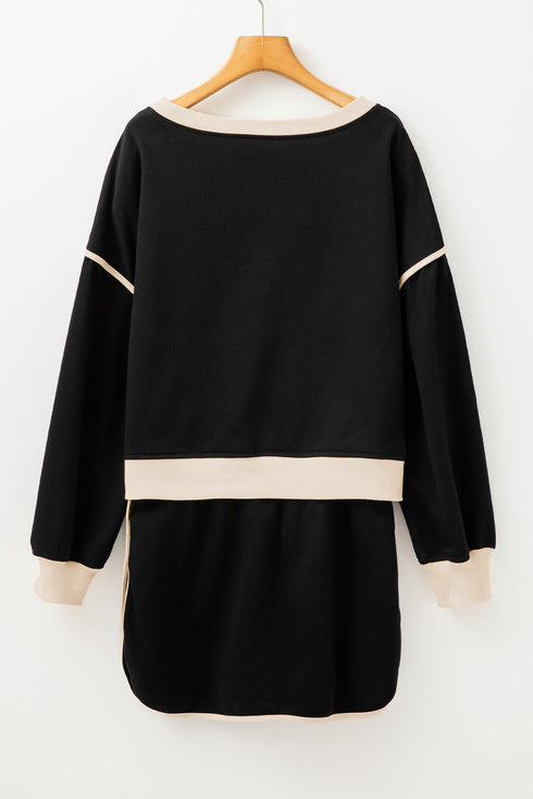 Paneled Loose Pullover And Lace Up Skort Two Piece Set