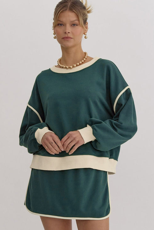 Paneled Loose Pullover And Lace Up Skort Two Piece Set