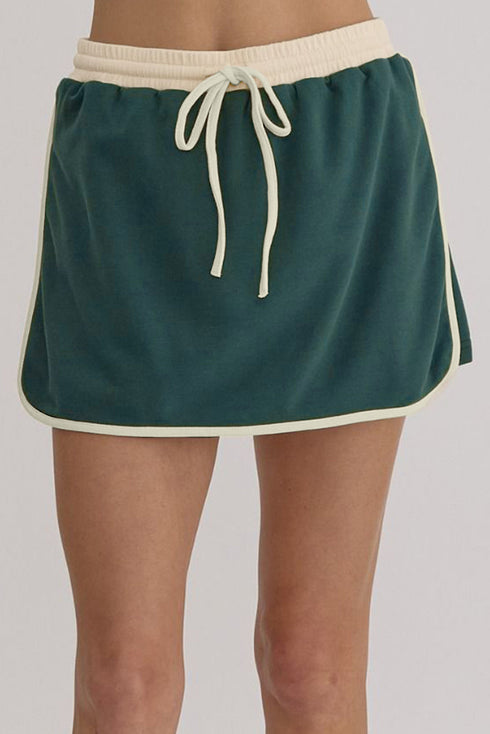 Paneled Loose Pullover And Lace Up Skort Two Piece Set