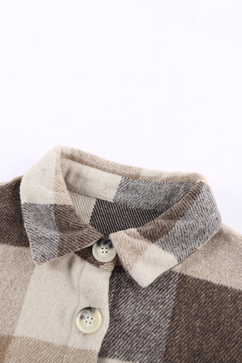 Paneled Pocketed Button Down Long Sleeve Plaid Shacket