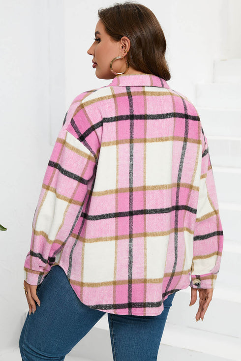 Paneled Pocketed Button Down Long Sleeve Plaid Shacket
