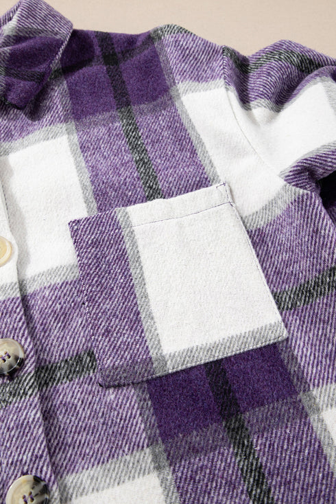 Paneled Pocketed Button Down Long Sleeve Plaid Shacket