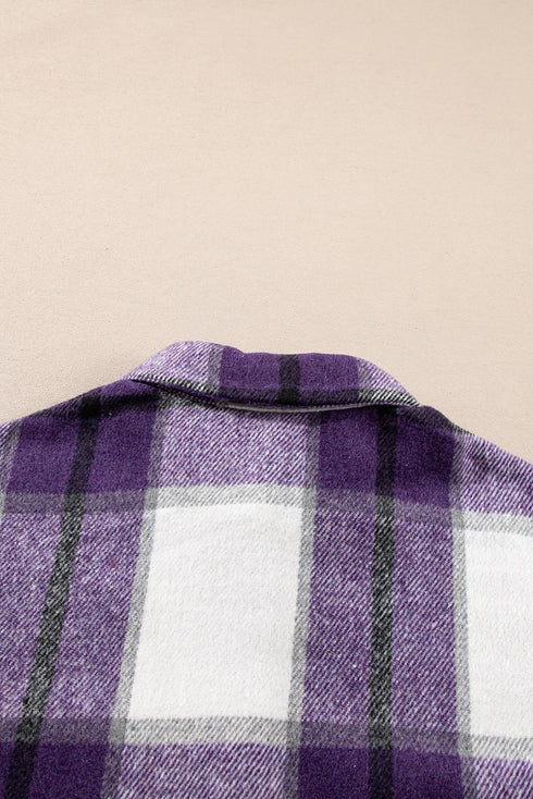 Paneled Pocketed Button Down Long Sleeve Plaid Shacket