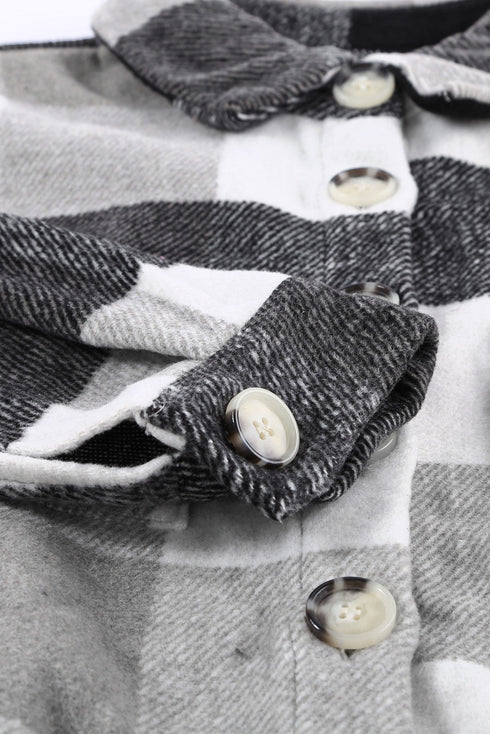 Paneled Pocketed Button Down Long Sleeve Plaid Shacket