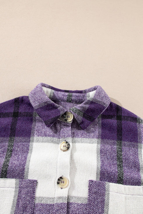 Paneled Pocketed Button Down Long Sleeve Plaid Shacket