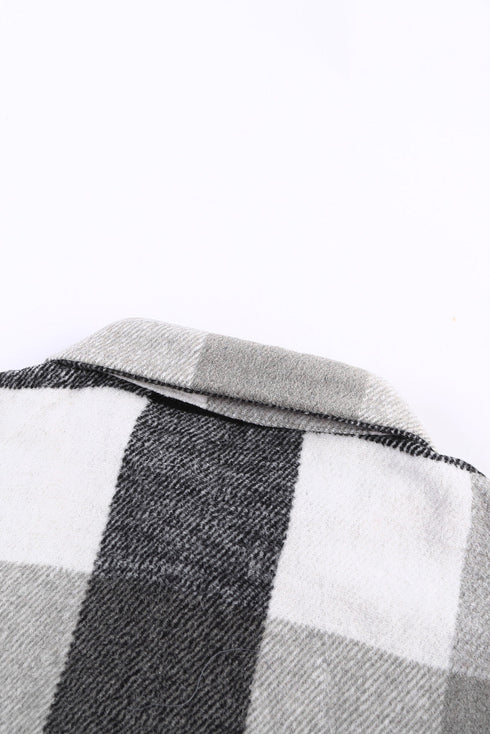 Paneled Pocketed Button Down Long Sleeve Plaid Shacket
