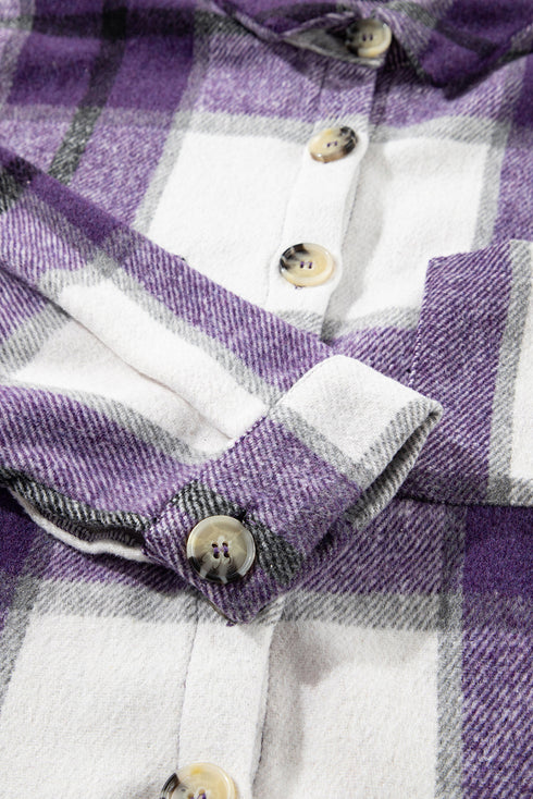 Paneled Pocketed Button Down Long Sleeve Plaid Shacket