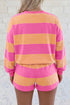 Paneled Print Long Sleeve Drawstring Casual Short Set