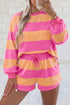 Paneled Print Long Sleeve Drawstring Casual Short Set