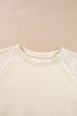Parchment Eyelet Knit Patchwork Raglan Sleeve Pullover Top