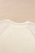 Parchment Eyelet Knit Patchwork Raglan Sleeve Pullover Top