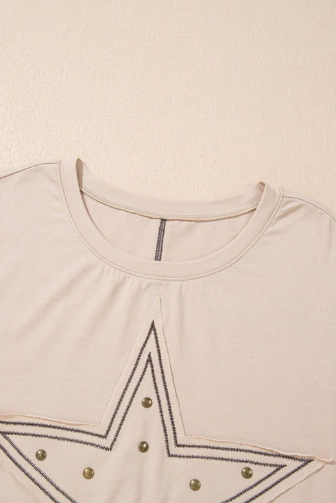 Parchment Studded Star Lace Patchwork Hem Plus Size Tank Top