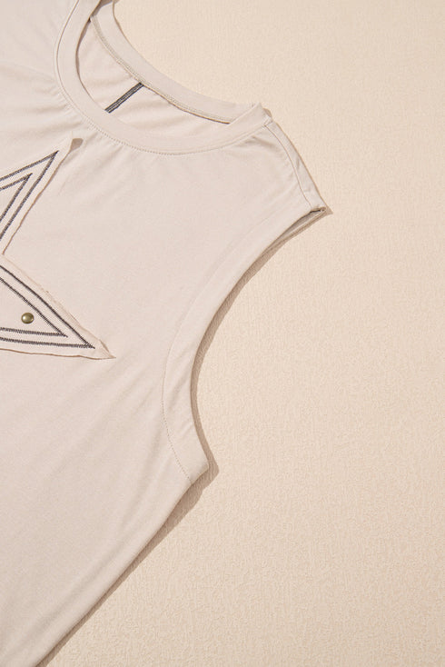 Parchment Studded Star Lace Patchwork Hem Plus Size Tank Top