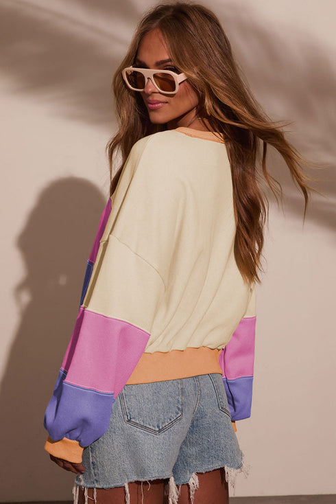 Pastel Color Block Drop Shoulder Cropped Sweatshirt