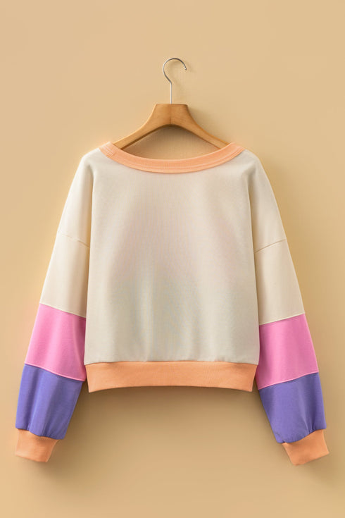 Pastel Color Block Drop Shoulder Cropped Sweatshirt