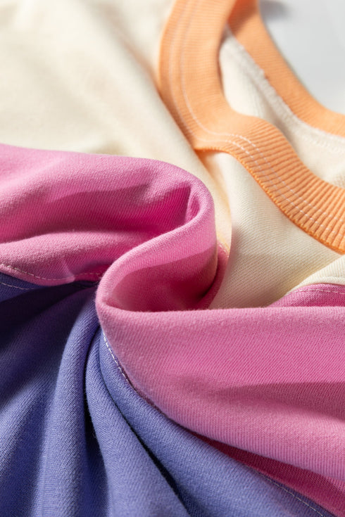 Pastel Color Block Drop Shoulder Cropped Sweatshirt