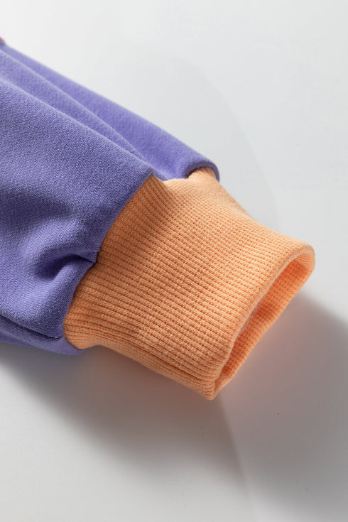 Pastel Color Block Drop Shoulder Cropped Sweatshirt