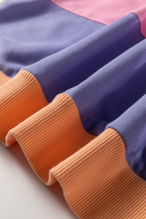 Pastel Color Block Drop Shoulder Cropped Sweatshirt